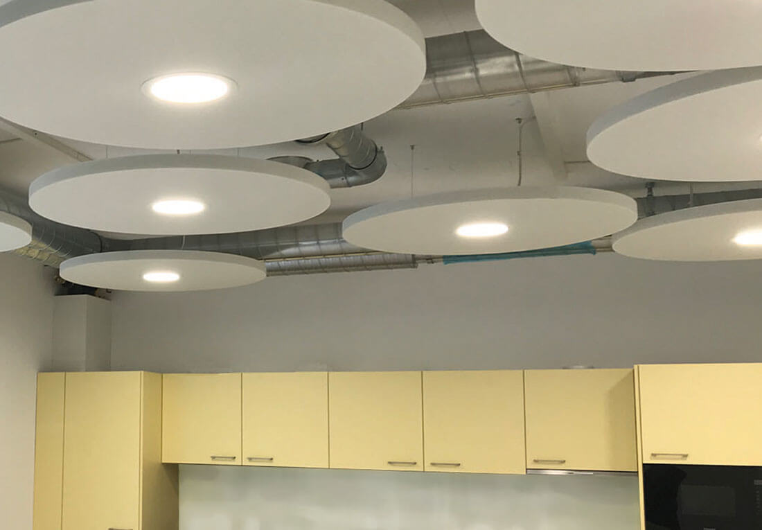 acoustic lamp as noise reducer at the ceiling