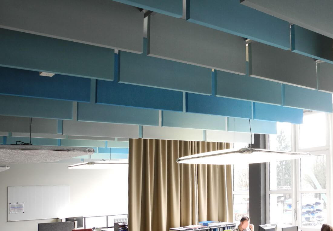 sound baffles installed to the ceiling
